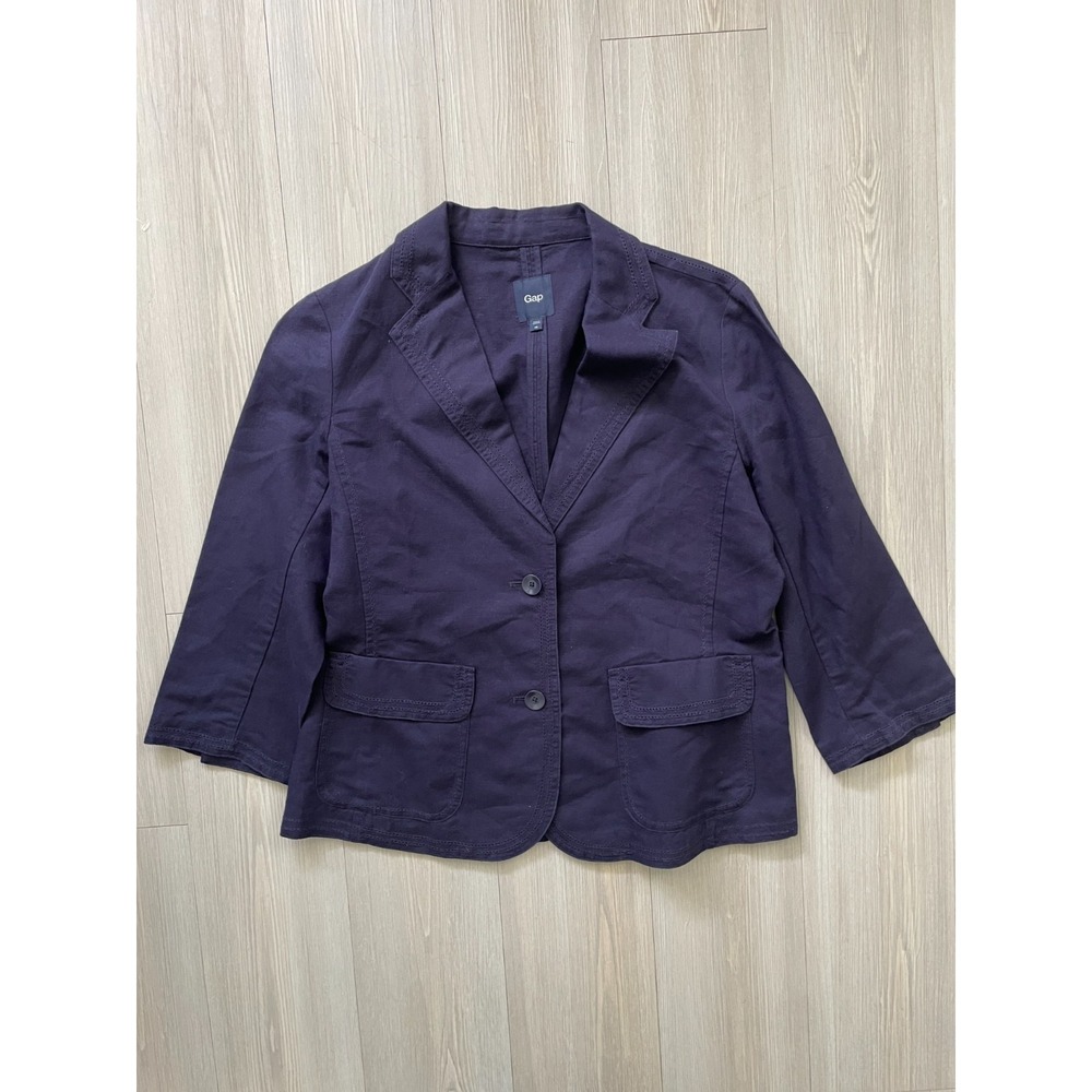 Gap Women's Navy Blue Blazer Jacket Linen Blend Size 10 Preppy Office